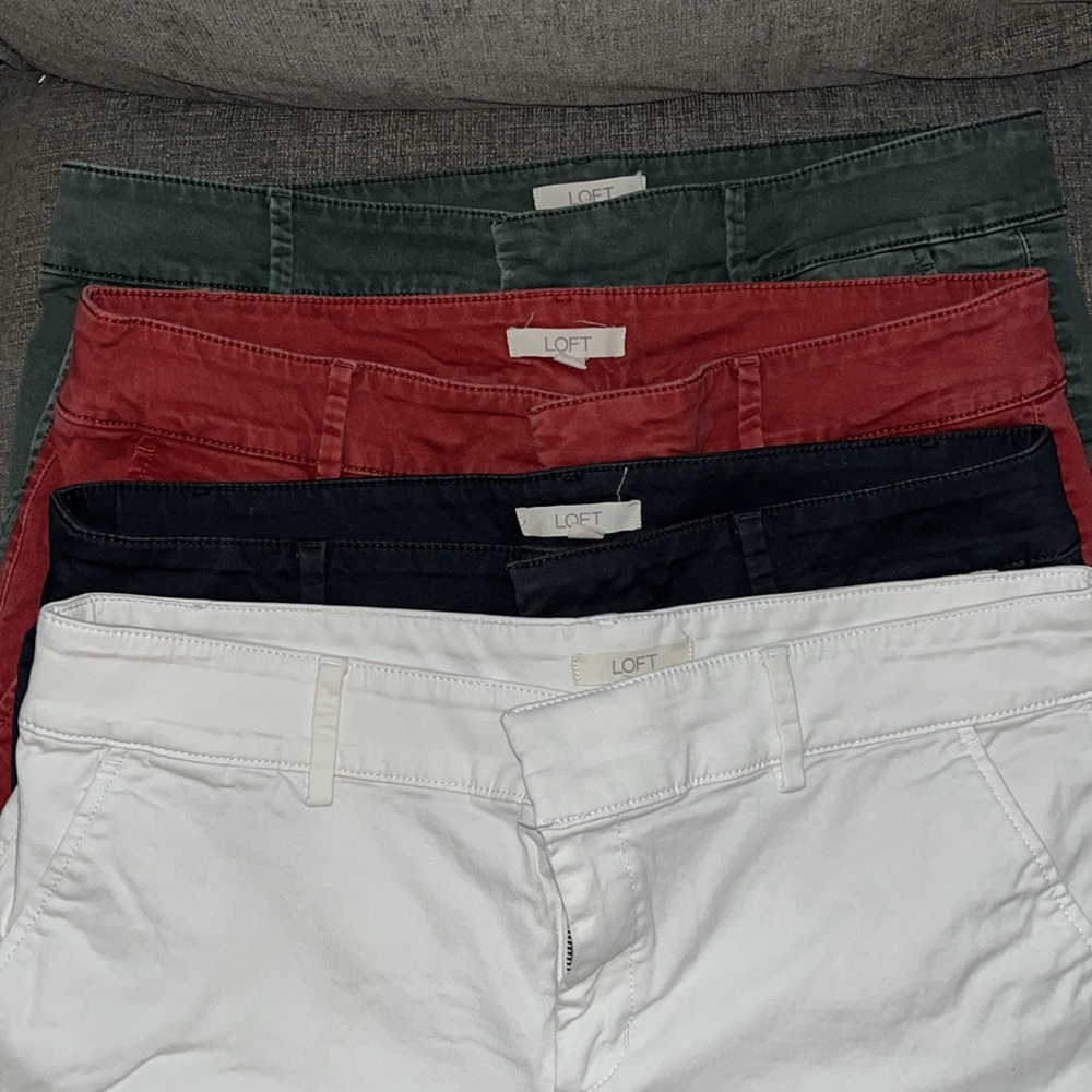 EUC LOFT Women’s Chino Pants in size 14 - white, charcoal grey, red, and green